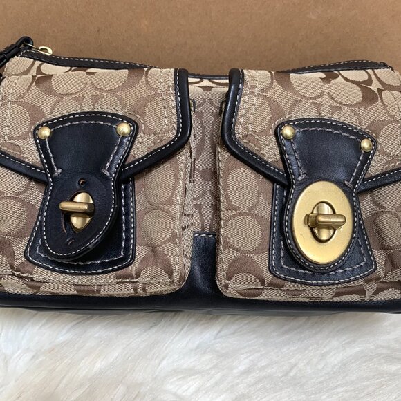 COACH Legacy Turnlock Khaki/Black Shoulder Bag Signature Hobo F12869 - Picture 2 of 14